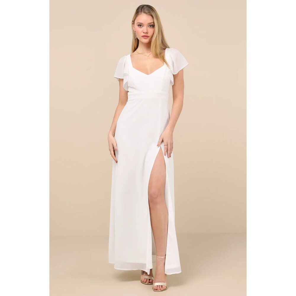 Lulus Maxi Dress Womens Small White Tie-Back Wedding Beach Simply Delightful NWT
